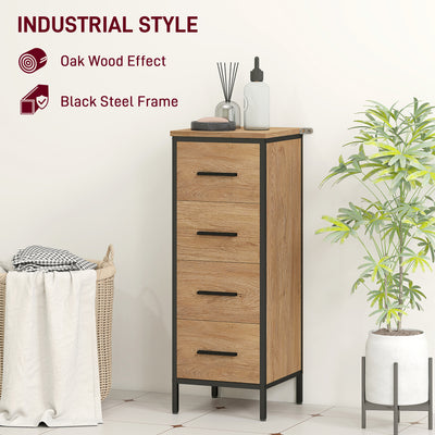 HOMCOM Narrow Bathroom Storage Cabinet with 4 Drawers - Oak 