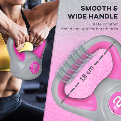 SPORTNOW Kettlebell, 2kg Kettle Bells with Handle for Home Gym Weight Lifting and Strength Training, Pink and Grey 