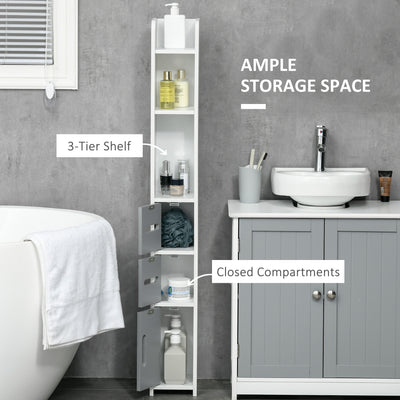 kleankin Modern Bathroom Storage Cabinet, Freestanding Tall Bathroom Cabinet with Open Shelves and 3 Cupboards with Door, for Bedroom Hallway, Grey 