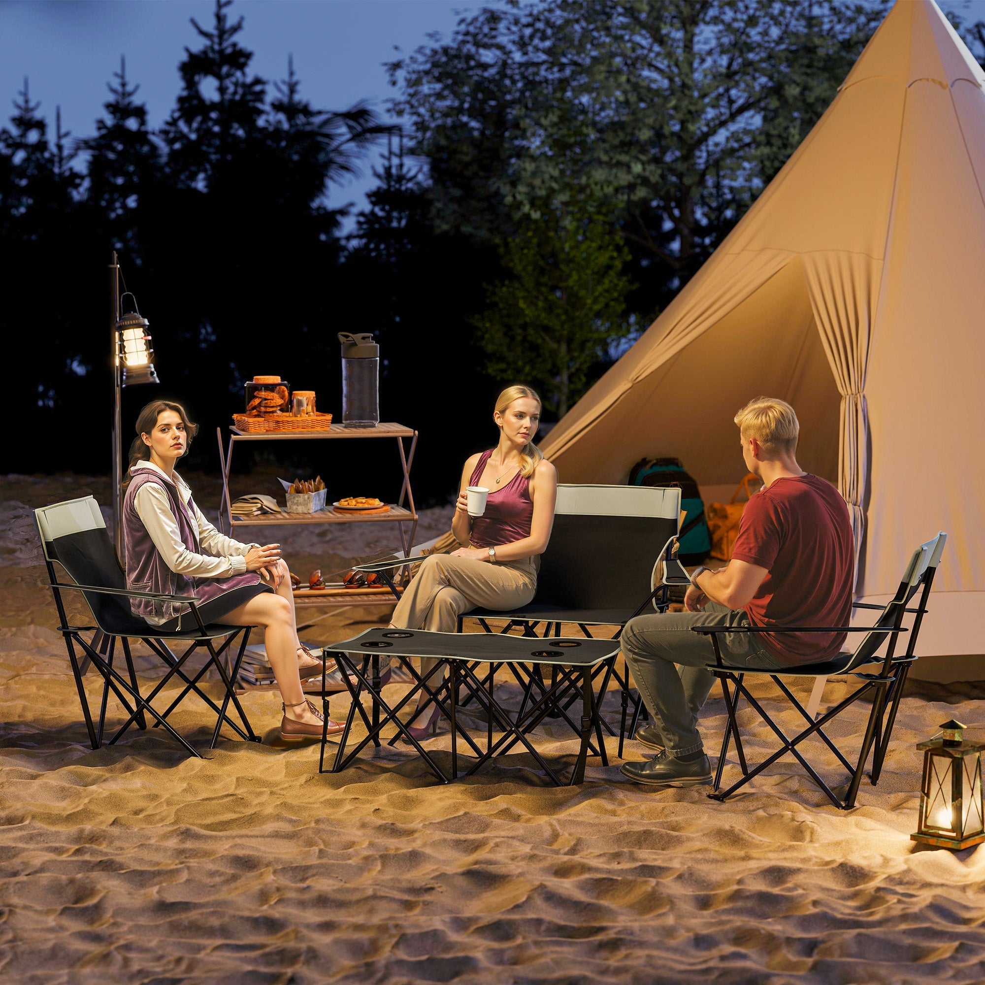 Outsunny Four-Piece Portable Picnic Table Set - Grey 