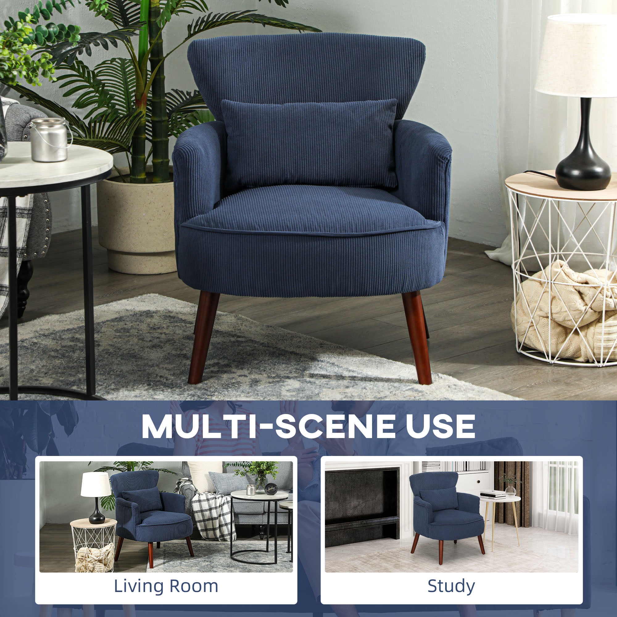 HOMCOM Corduroy Retro Accent Chair - Blue 