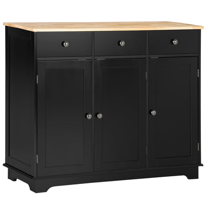 HOMCOM Sideboard with Rubberwood Top and Adjustable Shelves for Dining Room, Kitchen - Black 