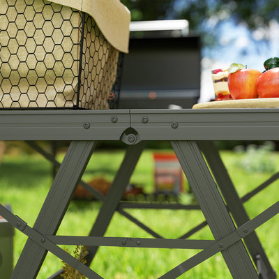 Outsunny 3 ft Folding Camping Table w/ Adjustable Heights, Outdoor Folding Picnic Table with Metal Mesh Desktop & Aluminium Legs, Portable Lightweight BBQ Table for Picnic, Garden, Party, Black 