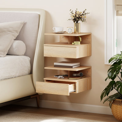 HOMCOM Set of Two Floating Bedside Tables - Oak 