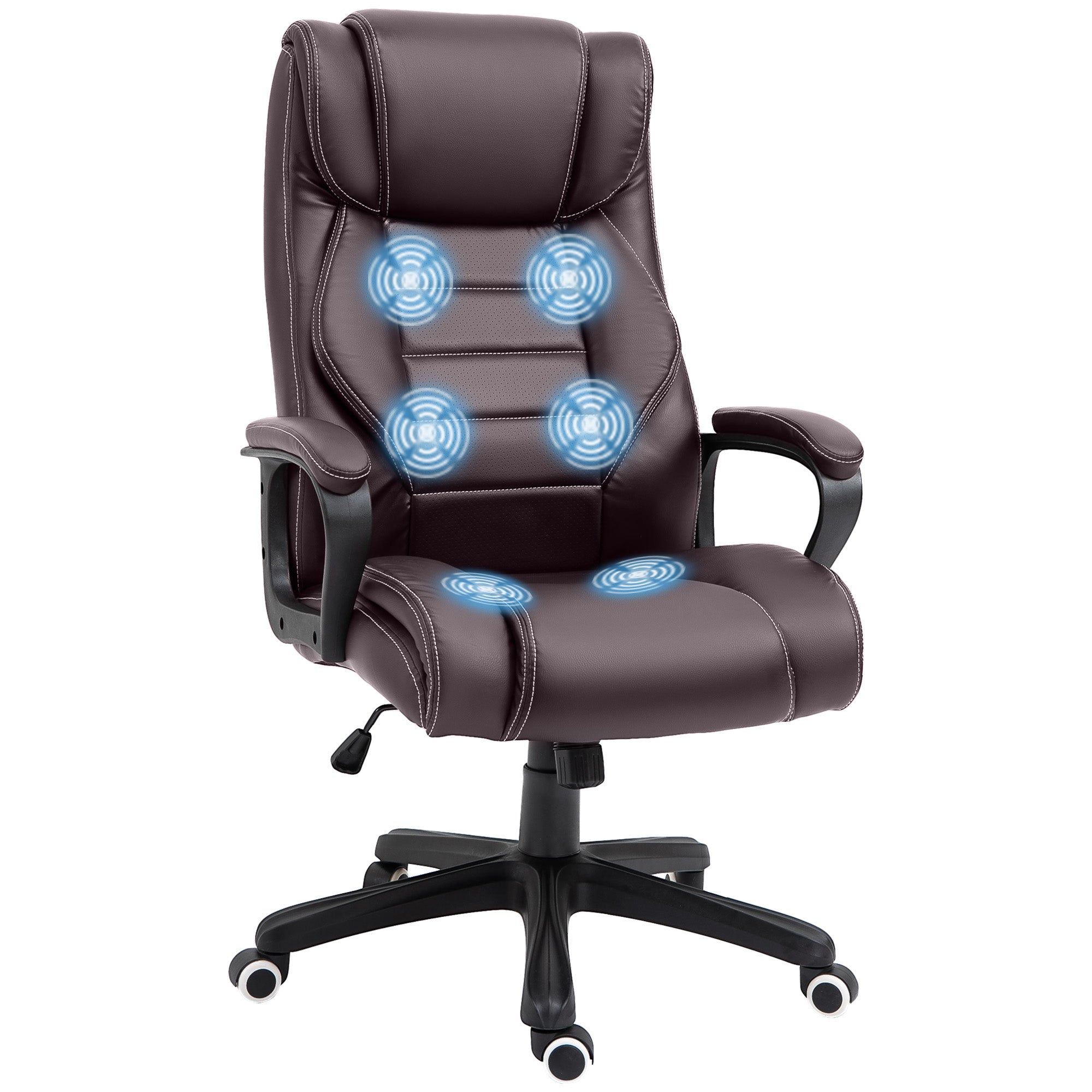 Vinsetto High Back Executive Office Chair 6- Point Vibration Massage Extra Padded Swivel Ergonomic Tilt Desk Seat, Brown 