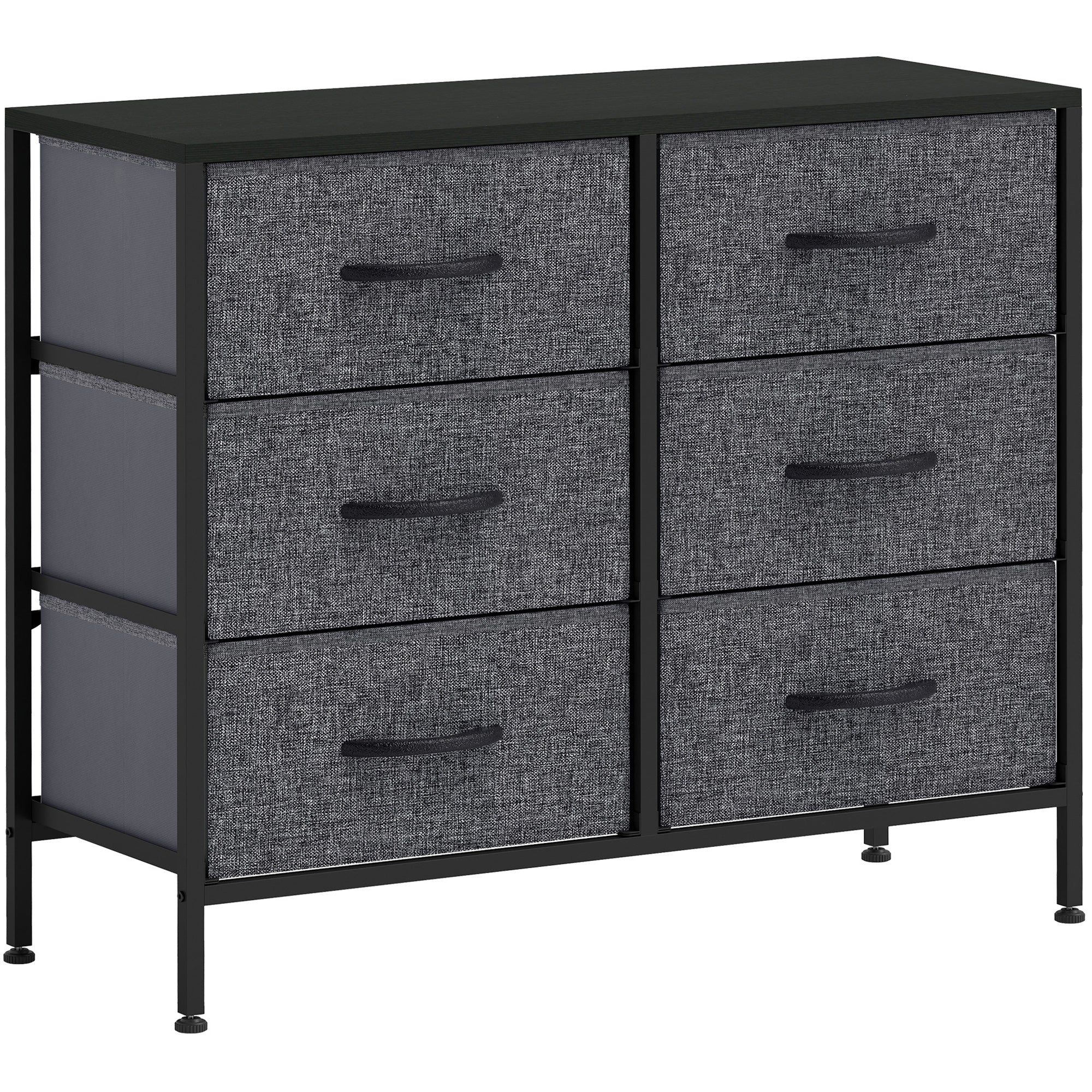 HOMCOM Fabric Chest of Drawers, Storage Drawers, Industrial Bedroom Dresser with 6 Fabric Drawers, Steel Frame and Wooden Top for Nursery, Living Room, Hallway, Black 
