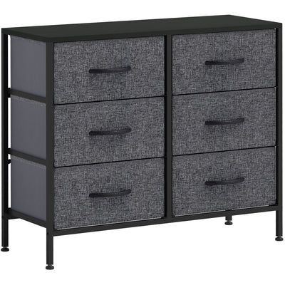 HOMCOM Fabric Chest of Drawers, Storage Drawers, Industrial Bedroom Dresser with 6 Fabric Drawers, Steel Frame and Wooden Top for Nursery, Living Room, Hallway, Black 