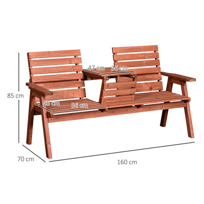 Outsunny Fir Wood Convertible 2 to 3 Seater Outdoor Garden Bench Wood Tone 