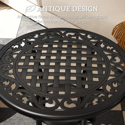 Outsunny 60cm Round Garden Table, Outdoor Hollow Top Design Side Table with Cast Aluminium Frame for Patio, Garden, Balcony, Black 