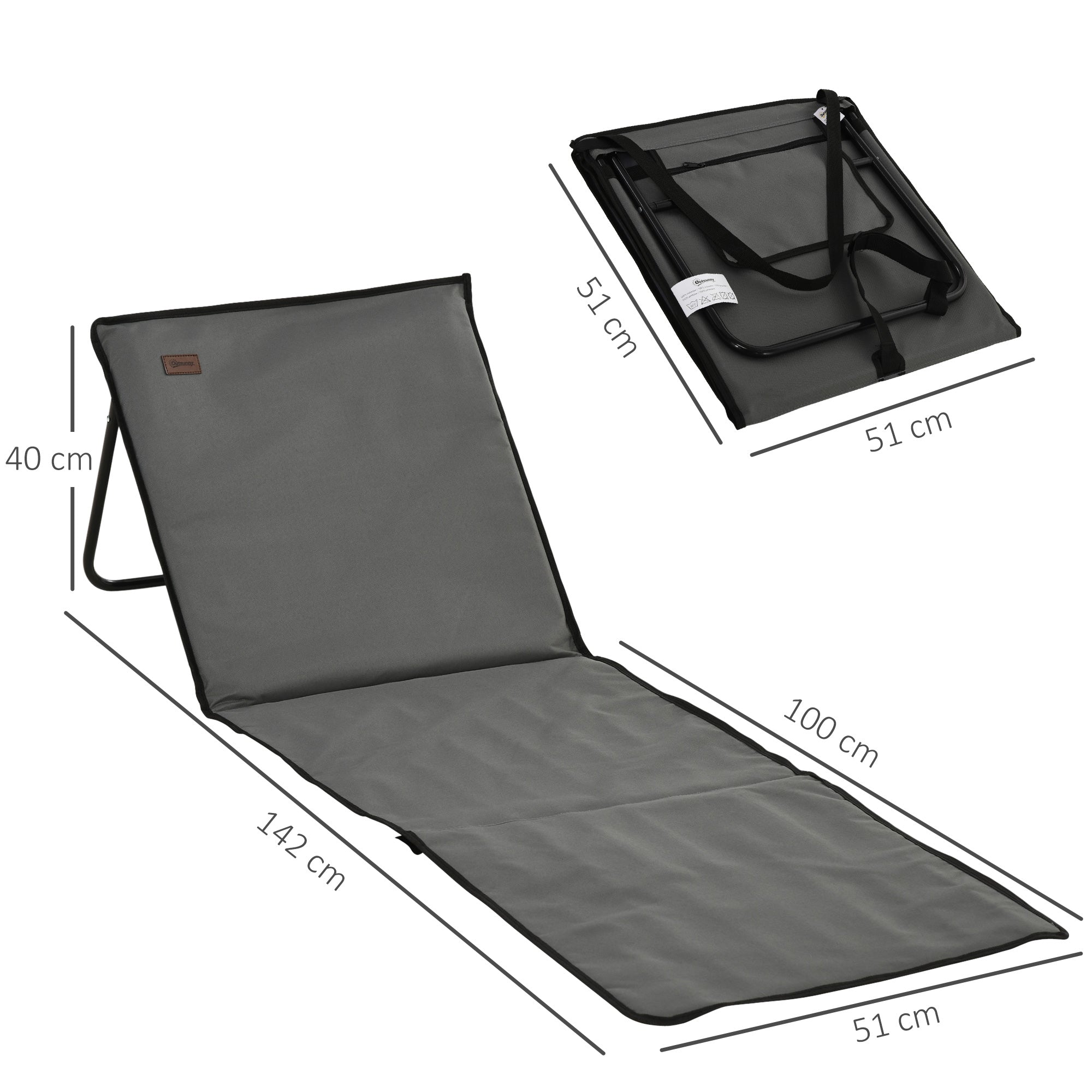Outsunny Set of 2 Foldable Garden Beach Chair Mat, Outdoor Sun Lounger Seats with Adjustable Back, Magazine Pocket, Carry Bag 
