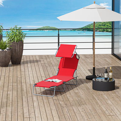 Outsunny Folding Sun Lounger, Lounge Chairs Reclining Sleeping Bed with Adjustable Sun Shade Awning for Beach, Patio 