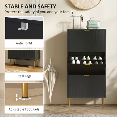 HOMCOM Narrow Shoe Cabinet with 3 Flip Drawers - Black 