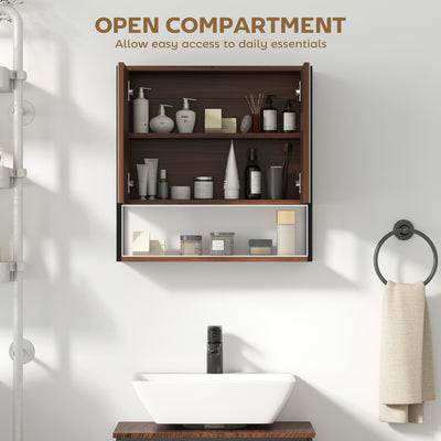 HOMCOM Bathroom Mirror Cabinet with Soft-Close Doors and Adjustable Shelf - Natural Wood Finish 