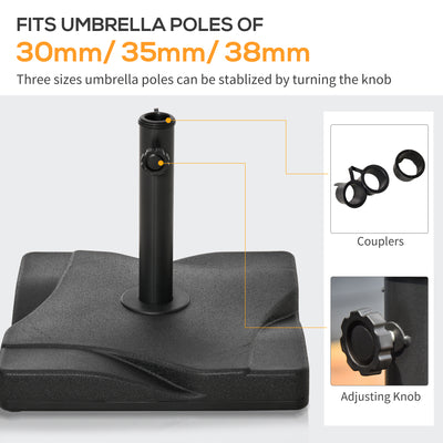 Outsunny 20kg Square Parasol Base Outdoor Garden Cement Umbrella Weight Stand Holder, Fits Φ32mm,Φ38mm,Φ48mm Pole - Black 