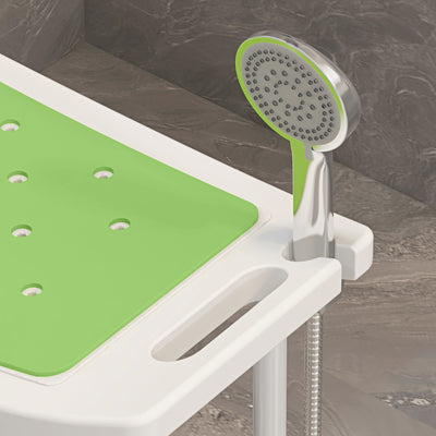 HOMCOM 6-Level Height Adjustable Aluminium Bath Room Stool Chair Shower Non-Slip Design w/ Padded Seat Drainage Holes Foot Pad, Green 