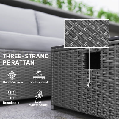 Outsunny Five Piece Rattan Garden Furniture Set with Gas Fire Pit Table and Footstool - Grey 