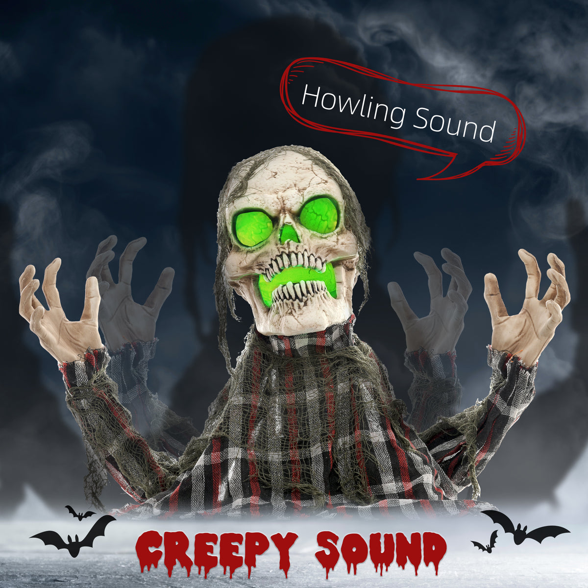 HOMCOM 70cm Groundbreaker Skeleton Halloween Animatronic, with Glowing Eyes 