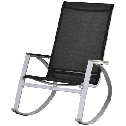 Outsunny Rocking Chair Sun Lounger Garden Seat Patio High Back Texteline Black 