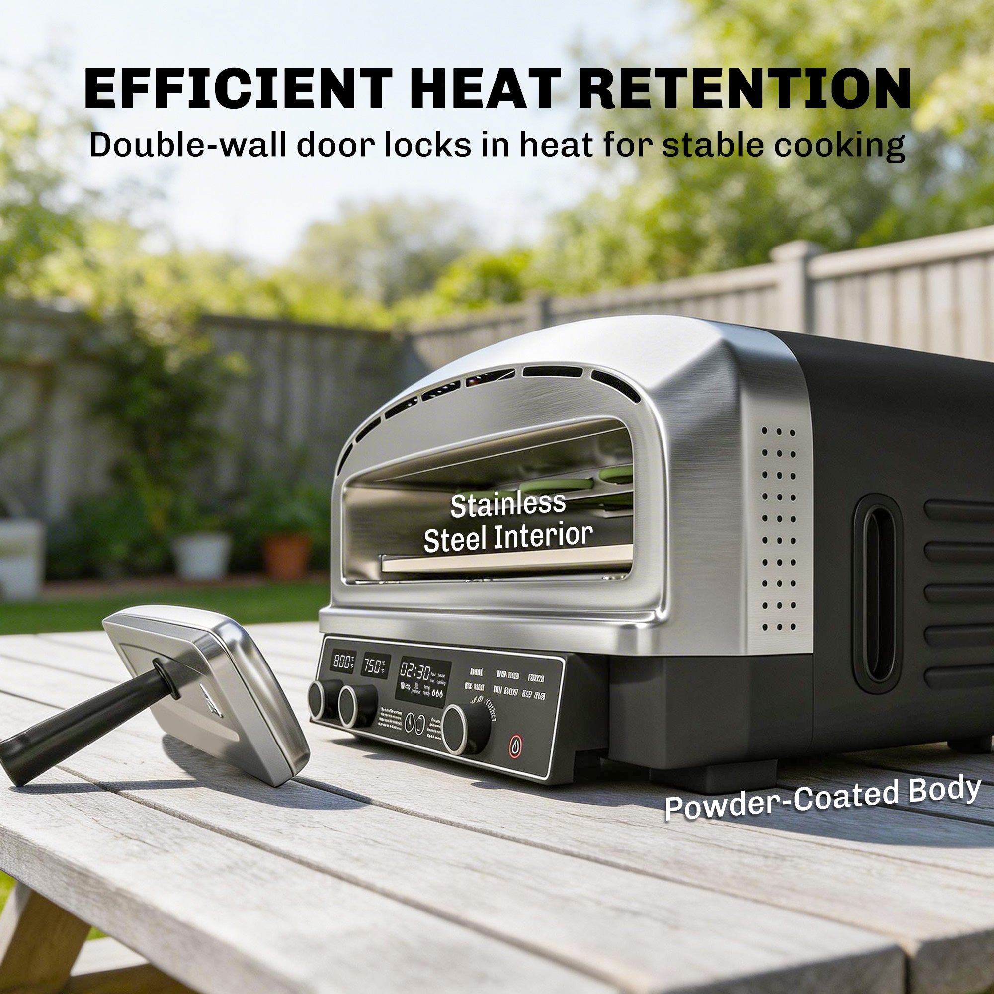 Outsunny Outdoor Pizza Oven Dual Heat Control 6 Presets Electric Pizza Maker with 37 cm Stone and Peel 