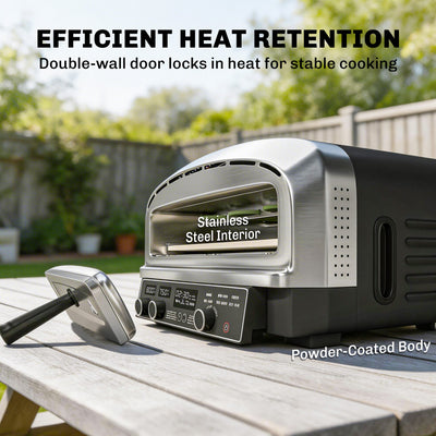 Outsunny Outdoor Pizza Oven Dual Heat Control 6 Presets Electric Pizza Maker with 37 cm Stone and Peel 