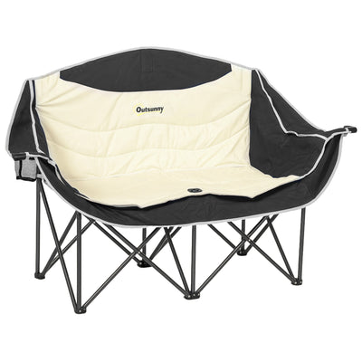 Outsunny Double Camping Chair for Adults, Oversized Heavy Duty Padded Folding Chair with Armrests, Cup Holders and Carry Bag for Outdoor Camping Hiking Picnic Fishing, 250kg Capacity, Khaki 