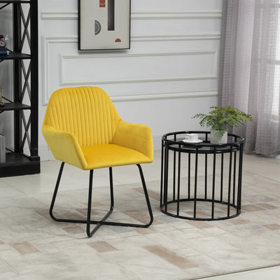 HOMCOM Modern Arm Chair Upholstered Accent Chair with Metal Base for Living Room Yellow 