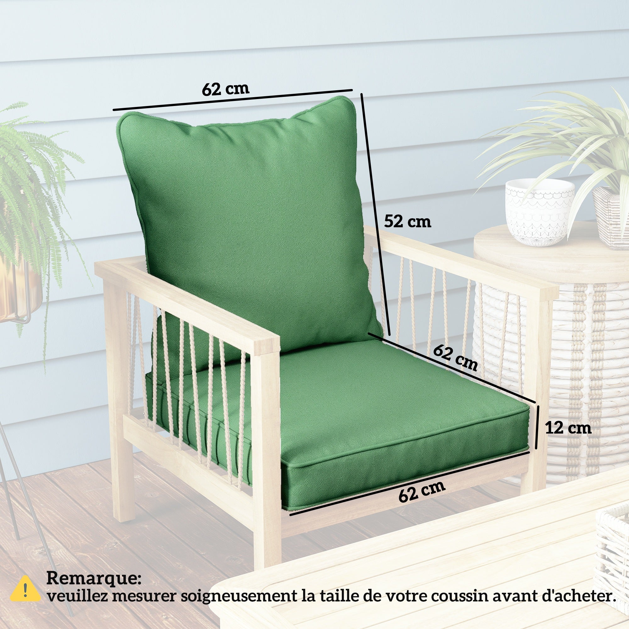 Outsunny Seat and Back Padded Cushion Set, CUSHION ONLY - Green 