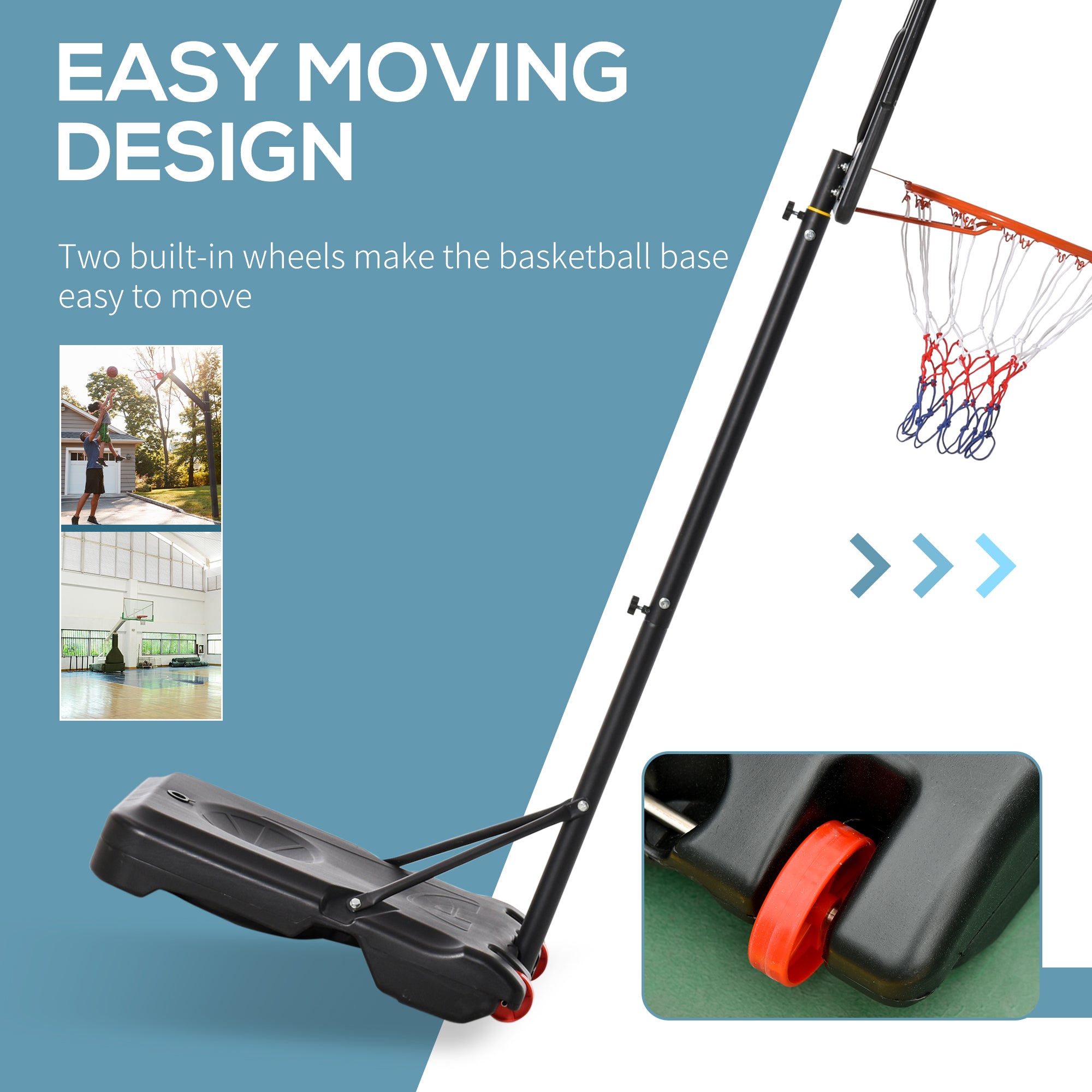 HOMCOM Portable Basketball Hoop Stand 160-210cm Adjustable Height Sturdy Rim Hoop w/ Large Wheels Stable Base & Net Free Standing 
