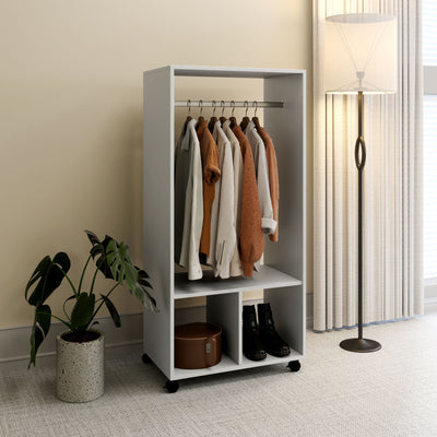 HOMCOM Open Wardrobe for Bedroom, Small Wardrobe on Wheels with Clothes Rail, Storage Shelves, Mobile Garment Rack for Clothes Storage, Cloakroom, Hallway, Grey 