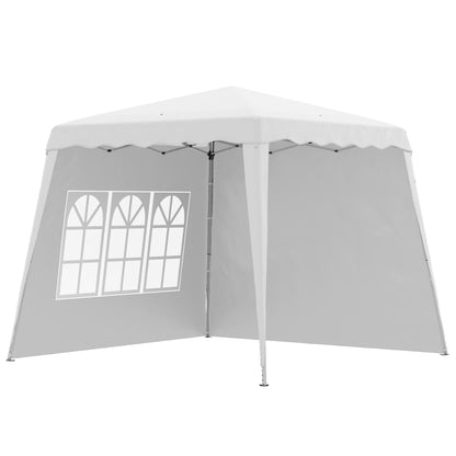 Outsunny 2.9 x 2.9m Pop Up Gazebo Canopy Tent with 2 Sidewalls and Carry Bag, Height Adjustable, UV50+ Party Tent Event Shelter for Garden, Patio, White