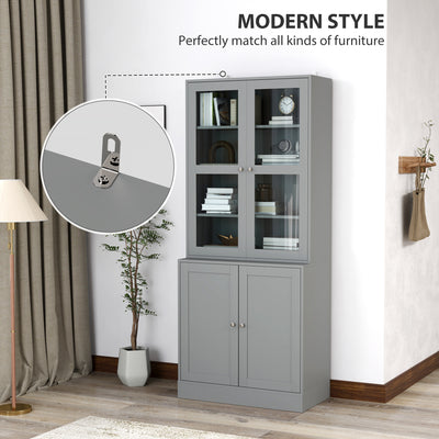 HOMCOM Double Storage Display Cabinet - Grey 