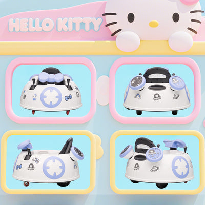 AIYAPLAY Hello Kitty Kids Ride on Bumper Car with Remote Control, Two Joysticks, Music, Lights, Safety Belt, White 
