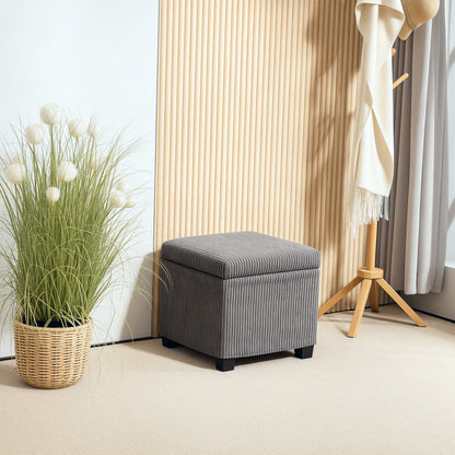 HOMCOM Storage Ottoman Bench, Corduroy Footstool with Removable Lid and Legs, 40cm Storage Chest Box for Living Room, Bedroom, Hallway, Grey 