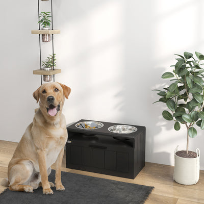 PawHut Raised Dog Bowl with Slow Feeder & 2 Stainless Steel Dog Bowl, 25L Storage Drawer, for Large & Extra Large Dogs, Black 