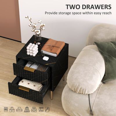 HOMCOM Elegant Two-Drawer Bedside Table - Black 