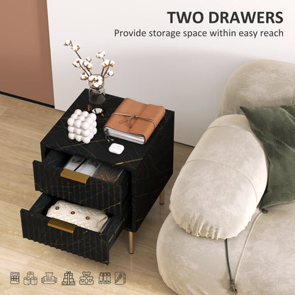 HOMCOM Elegant Two-Drawer Bedside Table - Black 
