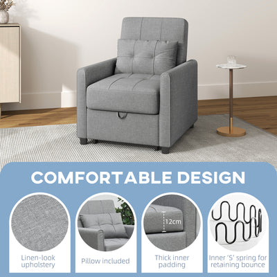 HOMCOM Linen-Look Single Chair Bed - Light Grey 