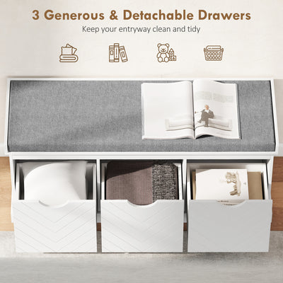 HOMCOM 3-Drawer Padded Shoe Bench with Breathable & Washable Linen-look Cover, White 