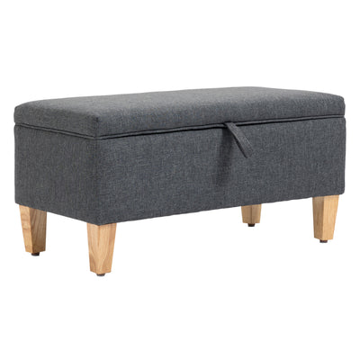 HOMCOM Linen Storage Ottoman Padded Footstool with Rubberwood Legs for Storage Box, Bed End, Shoe Bench, Seating, Dark Grey 