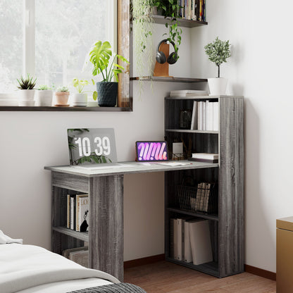 HOMCOM 120cm Modern Computer Desk Bookshelf Study Table Workstation PC Laptop Writing Home Office 6 Shelves, Grey Wood-Effect 