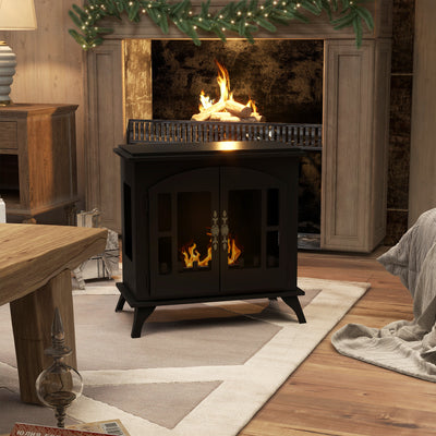 HOMCOM Freestanding Ethanol Fireplace Stove, Bioethanol Fire with Stainless Steel Flame Snuffer, 0.9L Tank, 3 Hours Burning Time for Indoor, Black 