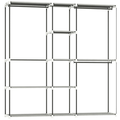 HOMCOM Portable Wardrobe, Open Clothes Wardrobe with 8 Shelves, 3 Hanging Rails, Light Grey