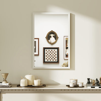 HOMCOM Wall Bathroom Mirror, 60 x 40 cm Wall-Mounted Mirror for Living Room, Bedroom, Hallway, White