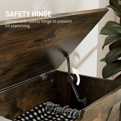 HOMCOM 100L Home Storage Box, with Safety Hinges - Rustic Brown