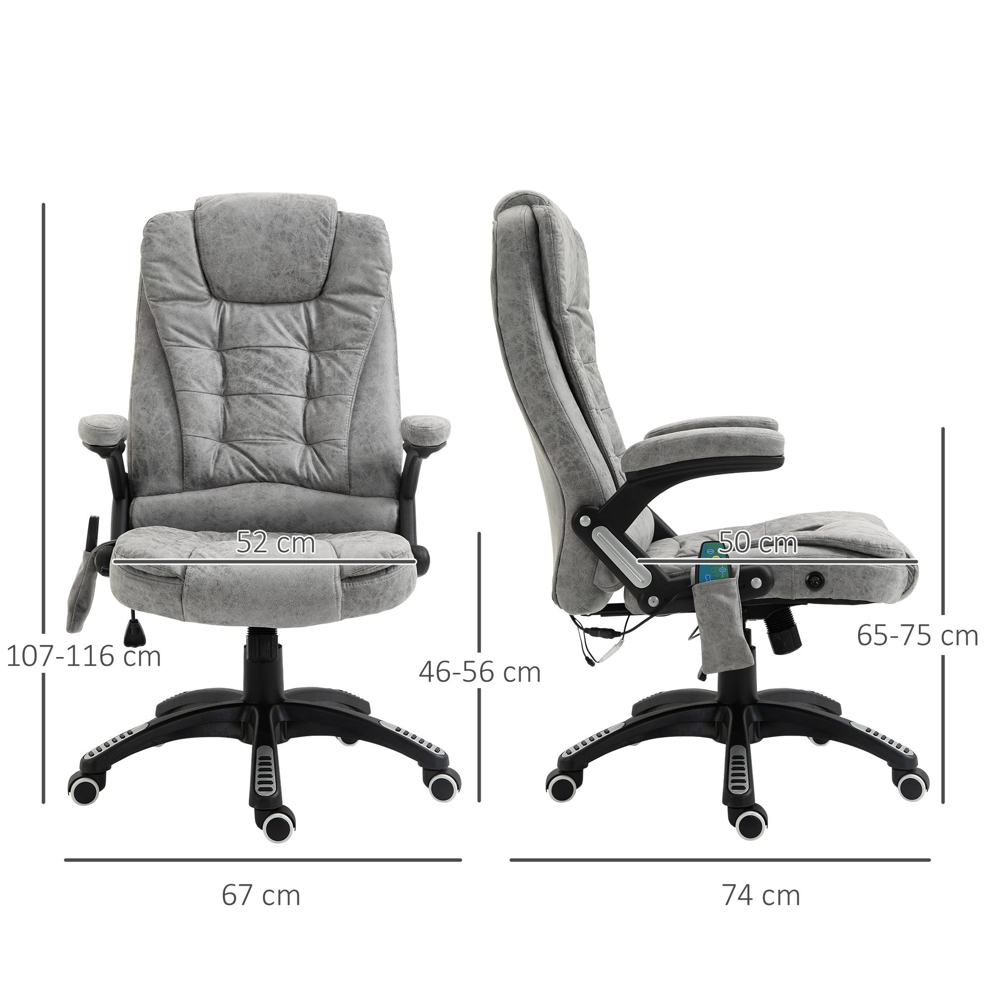 Vinsetto Massage Recliner Chair Heated Office Chair with Six Massage Points Microfiber Cloth 360\'c2\'b0 Swivel Wheels Grey