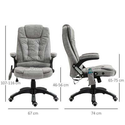 Vinsetto Massage Recliner Chair Heated Office Chair with Six Massage Points Microfiber Cloth 360\'c2\'b0 Swivel Wheels Grey 