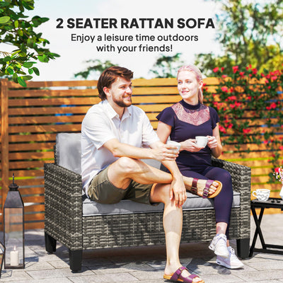 Outsunny Two-Seater Rattan Outdoor Sofa - Dark Grey 