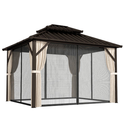 Outsunny 3x3 m Hardtop Gazebo Canopy with UPF50+ Double Galvanised Steel Roof, Aluminium Garden Gazebo Permanent Pavilion, Brown 