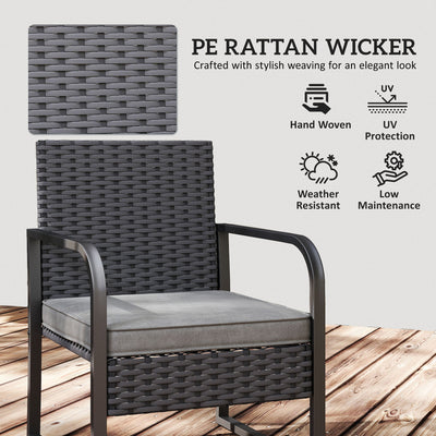 Outsunny Rattan Bistro Set, 3 Piece Garden Furniture Set with Cushions and Glass Top Table, Black 