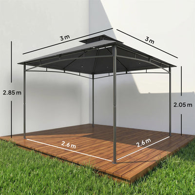 Outsunny 3 x 3 m Gazebo, Garden Gazebo with 2-Tier Roof, Metal Frame, Dark Grey 